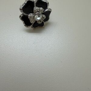 Chic Black and Silver Floral Brooch